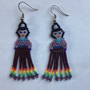 New Import Huichol of Mexico Beaded Women Dangle Earrings Boho Hippie Tribal Art